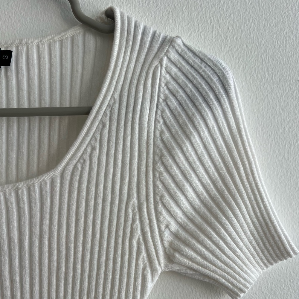 White Ribbed Square Neck Top - Picture 3 of 7